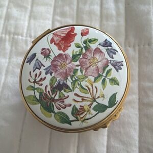Kingsley Enamels Floral Pink Round Trinket Worcestershire England Hand Paint 2.5
